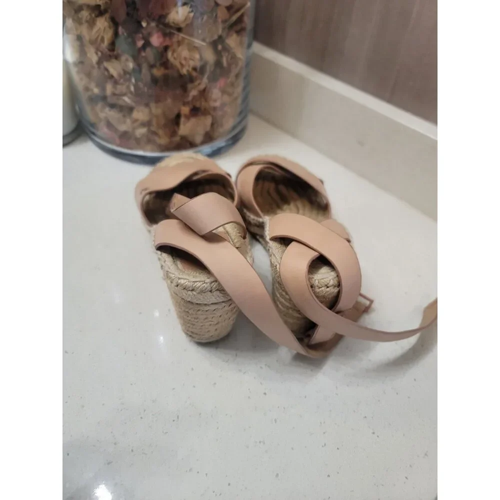 Tory Burch Blush Pink Leather Espadrille Sandals - Picture 3 of 7